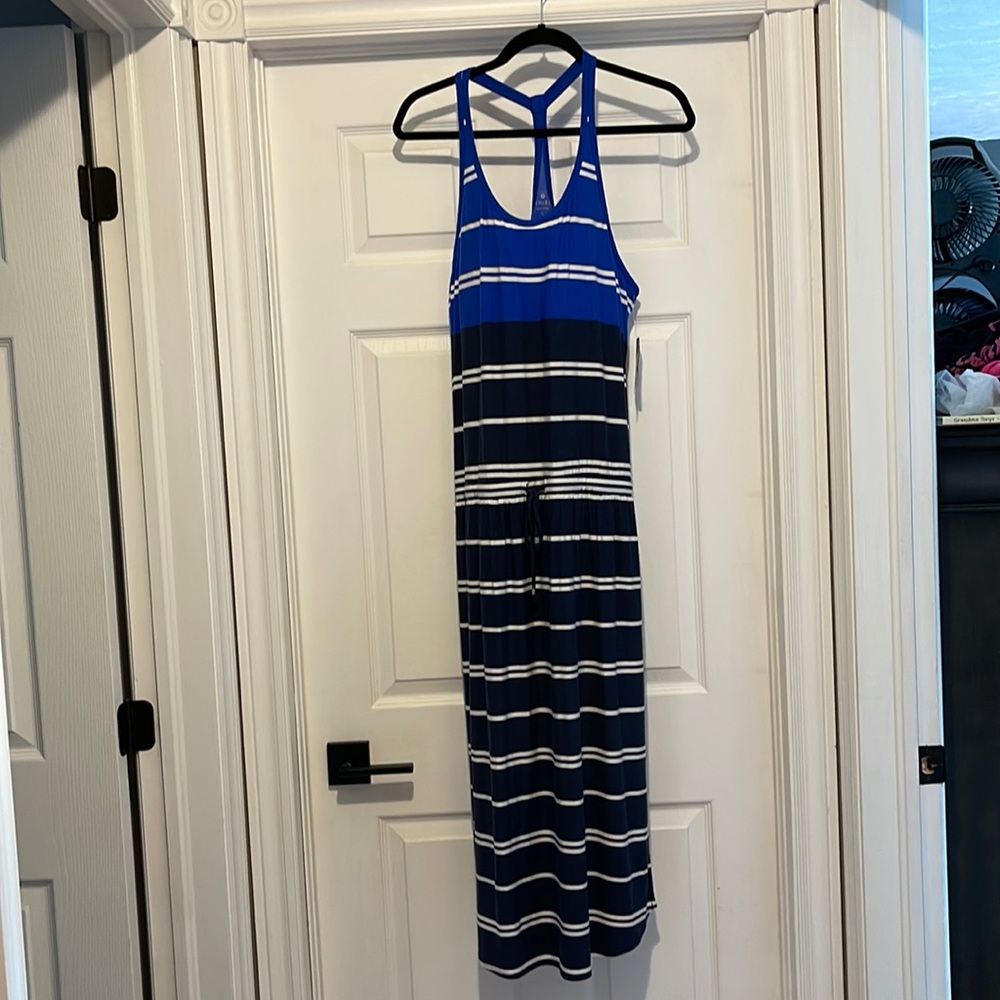 Athleta tank style maxi nautical stripes  dress size large new with tags